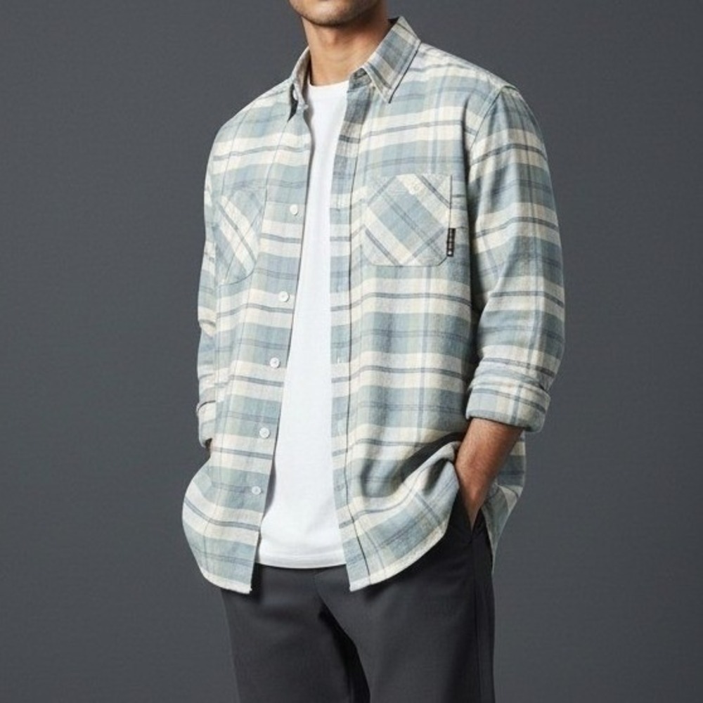 Levitate Mens Plaid Long Sleeve Button Down Shirt Organic Cotton M Natural Fiber